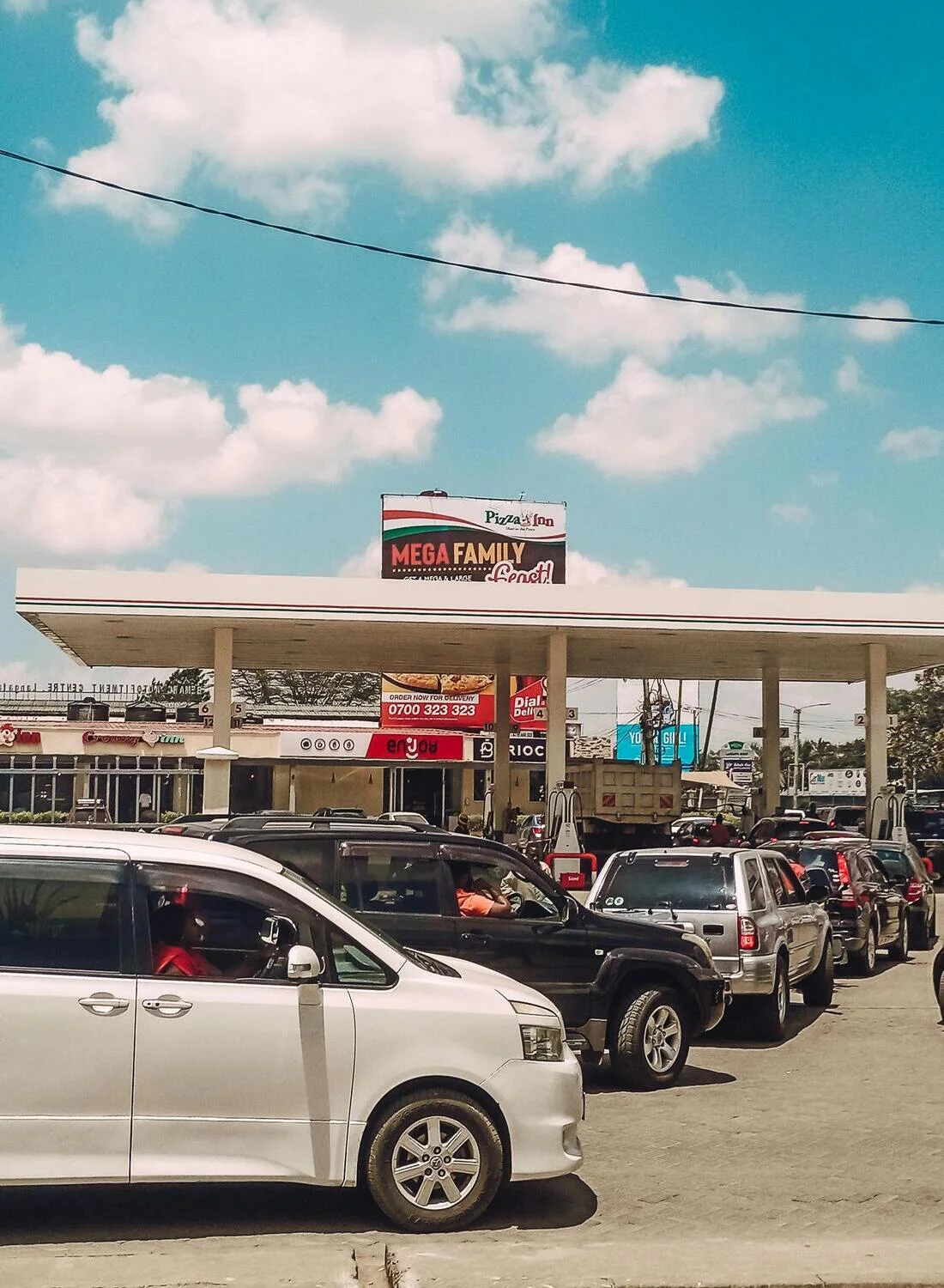 Long line at the gas station